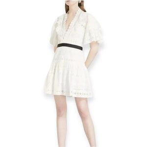 Self-Portrait Broderie-Anglaise Cotton Mini Tiered Dress White 8 NWOT
